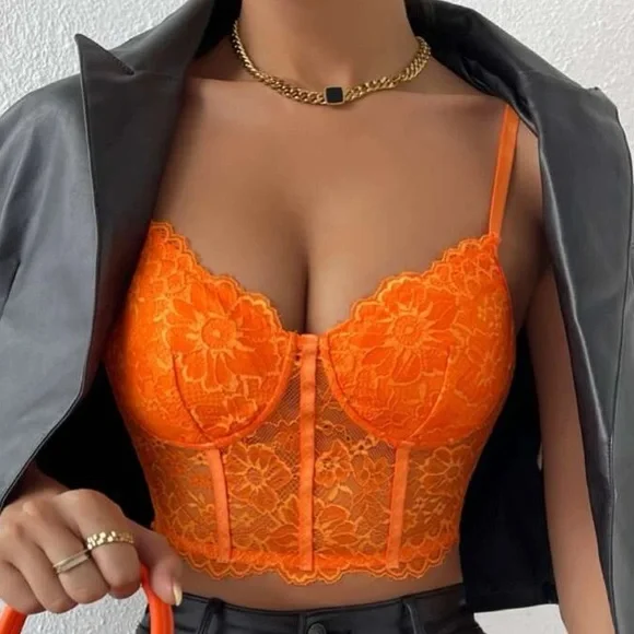 Orange  lace bralette corse cami top - Picture 3 of 6